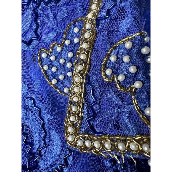 Gunit Womens Beaded Sheer Royal Blue Long Jacket XL 100% Rayon Made In India - Picture 4 of 14